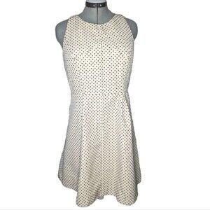 Women's Ann Taylor Cream and Black Sleeveless Fit and Flare Polka Dot Dress, 10